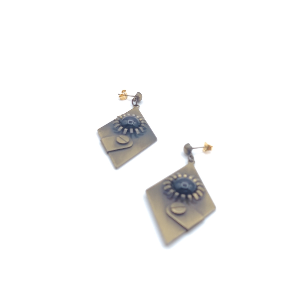 Art Deco Steampunk Geometric Drop Earrings - Picture 8 of 10